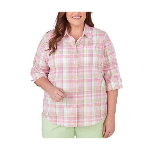 ALFRED DUNNER MIAMI BEACH WOMEN'S 3/4 Sleeve Fit Button-Down Shirt 3X - Picture 1 of 16